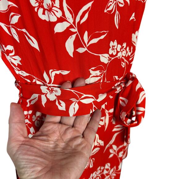 HOBBS London Dress size 6 Red Floral long line Elsa Ruffled Midi Country Office - Picture 12 of 14